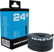 SSS Racing Impac Inner Tube Schrader Valve 24” Cruiser, black rubber tube with brass valve stem, blue packaging box label.