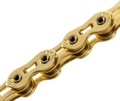 SSS Racing KMC K1SL-N 3/32" Hollow Pin Chain, gold-plated steel links with hollow pins, polished glossy finish extra sparkle.