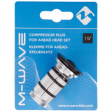 SSS Racing M Wave Compression Plug 1-1/8" For Carbon Forks, silver knurled aluminum body with black O-rings, chrome cap, blue