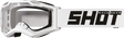 SHOT Racegear Rocket Kids 2.0 Goggles with white frame and white strap, clear polycarbonate lens, SSS Racing branding solid