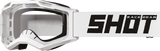 SHOT Racegear Rocket Kids 2.0 Goggles with white frame and white strap, clear polycarbonate lens, SSS Racing branding solid