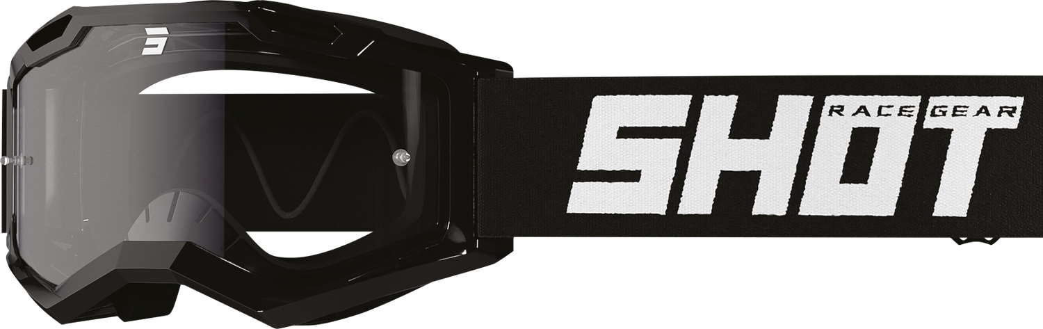 SHOT Racegear Rocket Kids 2.0 Goggles by SSS Racing black polycarbonate frame mirrored smoky lens adjustable strap SHOT logo