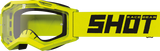 SHOT Racegear Rocket Kids 2.0 Goggles with neon yellow frame, clear lens, silicone strap, foam padding, SSS Racing branding