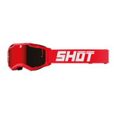 SHOT Racegear Rocket Kids 2.0 Goggles feature a red angular frame, dark mirrored lenses, and a red strap with SHOT logo!