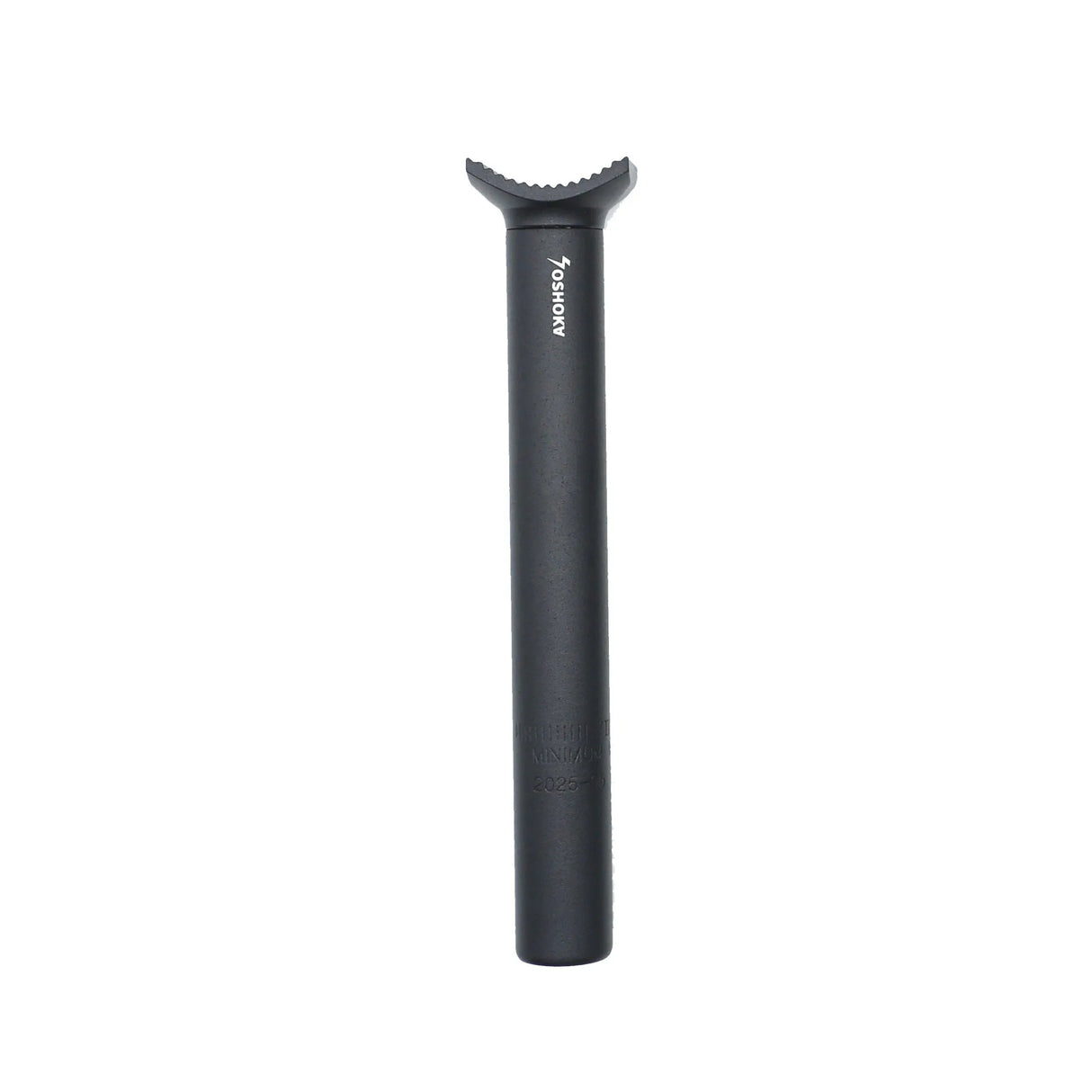 Yoshoka Pivotal Seat Post Aluminium, matte black cylindrical post with curved serrated jaw clamp in dark gray Sleek profile