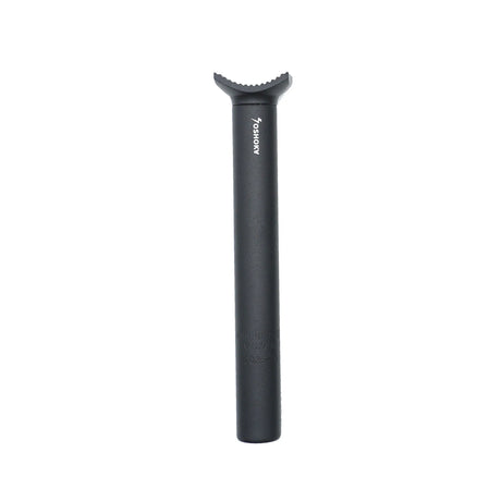 Yoshoka Pivotal Seat Post Aluminium, matte black cylindrical post with curved serrated jaw clamp in dark gray Sleek profile