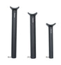 Yoshoka Pivotal Seat Post Aluminium, black post with serrated curved clamps, white logo along shaft, three sizes shown.!