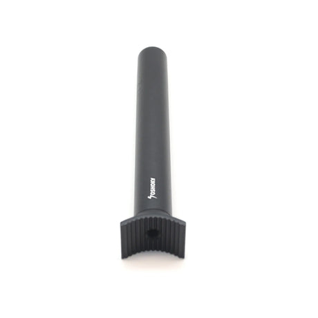 Yoshoka Pivotal Seat Post Aluminium, black cylindrical post with rounded top and knurled clamp, subtle branding visible.