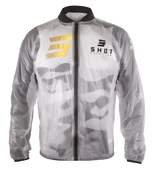 SHOT Waterproof Windbreaker 2.0 Kid (Transparent): silver jacket, gold logo, black zipper, gray camo, bold chest mark glow