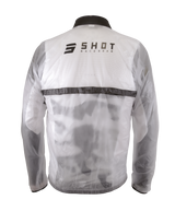 SHOT Waterproof Windbreaker 2.0 Kid (Transparent) white back view with black reflective stripe and logo emblem, lightweight.