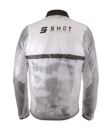 SHOT Waterproof Windbreaker 2.0 Kid (Transparent) white back view with black reflective stripe and logo emblem, lightweight.