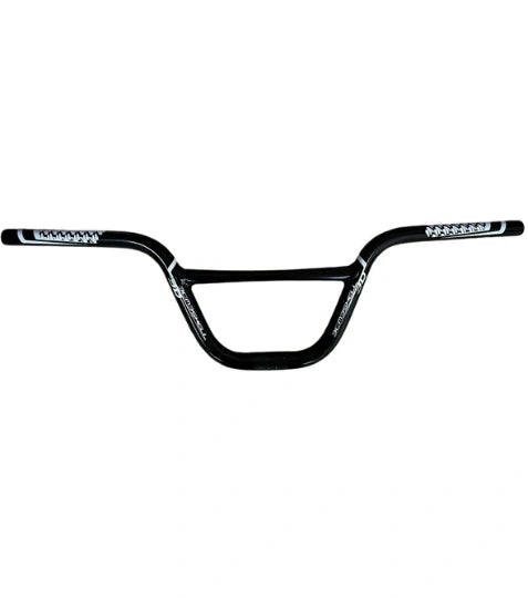 Bombshell Aluminium Bars by SSS Racing, black aluminum bars with blue accents and white branding, lightweight curved design.