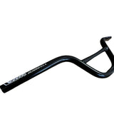 Bombshell Aluminium Bars by SSS Racing in glossy black anodized aluminum, curved drop shape with white Bombshell logo kit