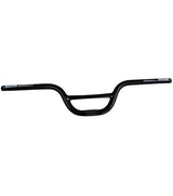 Bombshell Aluminium Bars by SSS Racing in glossy black alloy, curved BMX handlebars with center crown area and white text