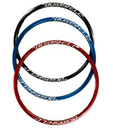 SSS Racing Bombshell ALU rims Mini/Expert 28H: red, blue & black aluminum rims with white logos, anodized finish, lightweight