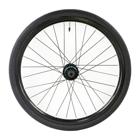 Yoshoka Aluminium BMX Race Wheelset Mini/Expert 20x451 Black wheel with spokes, blue hub accent and knurled tire tread!!!