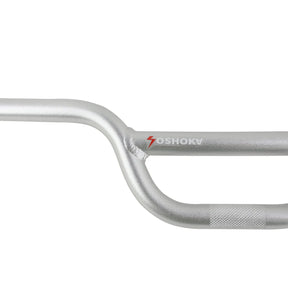 Yoshoka Aluminium Bars in silver aluminum with metallic gloss, red Yoshoka logo, bright knurled grip, SSS Racing branding.