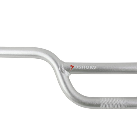 Yoshoka Aluminium Bars in silver aluminum with metallic gloss, red Yoshoka logo, bright knurled grip, SSS Racing branding.