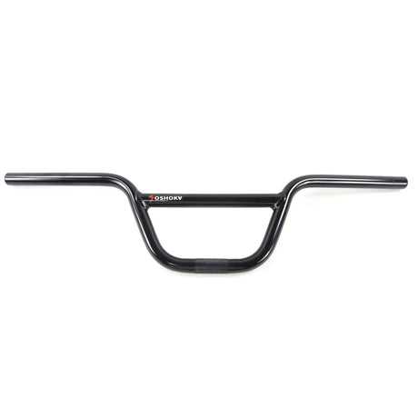 Yoshoka Aluminium Bars by SSS Racing: glossy black handlebars with curved U-shape, knurled grip, metallic sheen, bold logo.