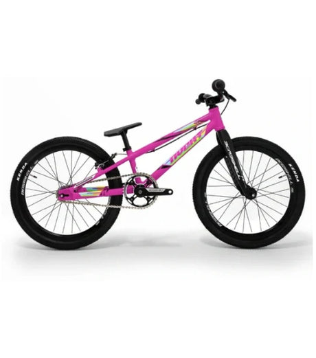 Bombshell Avent Vandal bike - PRO in Gunmetal Grey by SSS Racing, pink frame, aluminum, black tires, bold graphics finish