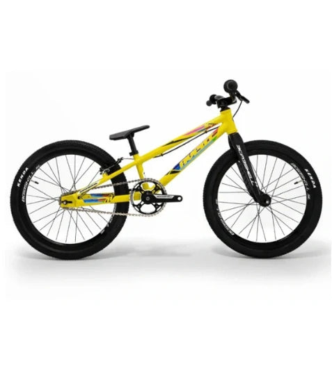 Bombshell Avent Vandal bike - PRO in Gunmetal Grey by SSS Racing: yellow steel frame, black rims, front suspension, decals