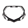 Box Two BMX Number Plates by SSS Racing: black aluminum frame, glossy finish, silver screws, bold white 'box' logo centered