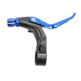 SSS Racing Box Three V-Point Long Reach Brake Lever, blue anodized lever on black alloy body with hex bolts, precise pivot