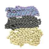 SSS Racing Bombshell Black 3/32" Chain features iridescent purple-blue, black, and gold plated links in a coil arrangement!