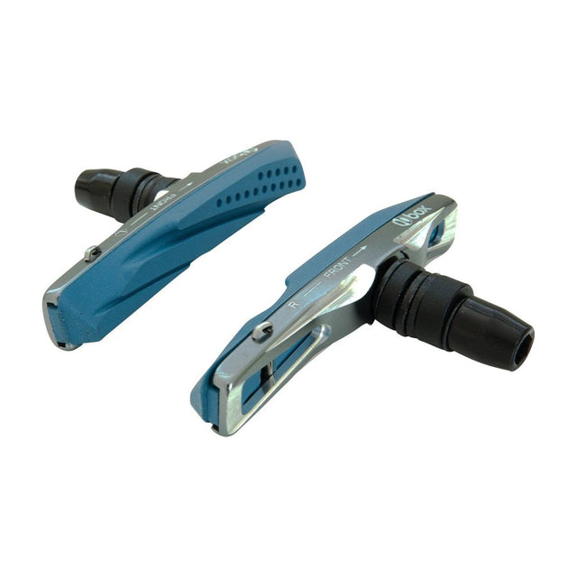 Box One Carbon Brake Shoes, blue and silver carbon-fiber body with black fittings, textured grip, SSS Racing branding. logo