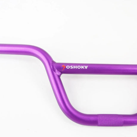 SSS Racing Yoshoka Aluminium Bars in vivid purple anodized aluminum, curved tube, satin-gloss finish, knurled grip texture.