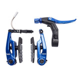 SSS Racing Box Three V-Brake Kit (Short) 85mm blue aluminum arms, black pads, stainless cable, compact short-reach silhouette
