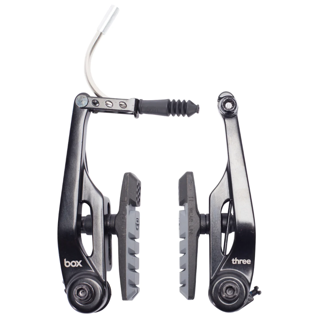 SSS Racing Box Three V-Brake 108mm (Long) black alloy arms, silver spring, grey pads, CNC finish, robust long-reach calipers