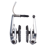 Box Three V-Brake 108mm (Long) by SSS Racing, silver chrome arms, black pad blocks, textured mounting hardware, design kit