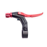 Box Three V-Point Short Reach Brave Lever by SSS Racing, red anodized lever on black forged body with silver screws. hardware