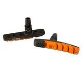 SSS Racing Box Three 70mm Brake Shoes in orange and black, aluminum alloy pads, ribbed black carrier with orange accents