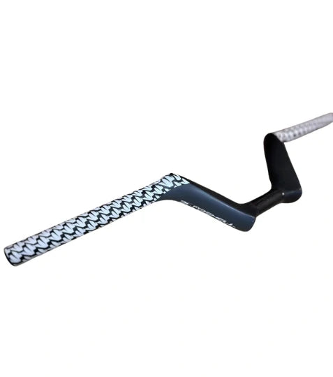 Bombshell Carbon Bars by SSS Racing feature black carbon weave with white zigzag grip, slim aero profile, and matte finish.