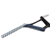Bombshell Carbon Bars by SSS Racing showcase blue carbon bar with black stem, white grip pattern, high-performance aesthetics