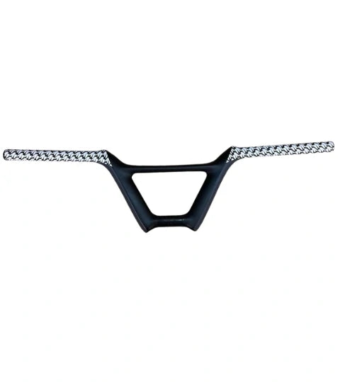 Bombshell Carbon Bars by SSS Racing: black carbon frame with braided silver ends, lightweight aero center, tapered grip area.
