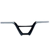 Bombshell Carbon Bars by SSS Racing: black carbon frame with silver braided ends, sleek central trapezoid cutout, race-ready.