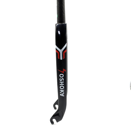 Yoshoka Carbon Fork 20 x 1"" black carbon fork with red/white logo, glossy finish, precision dropouts, SSS Racing branding.