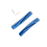 Box One Carbon Brake Pads by SSS Racing: blue carbon composite pads with molded grooves, perforated holes, and precise ends.