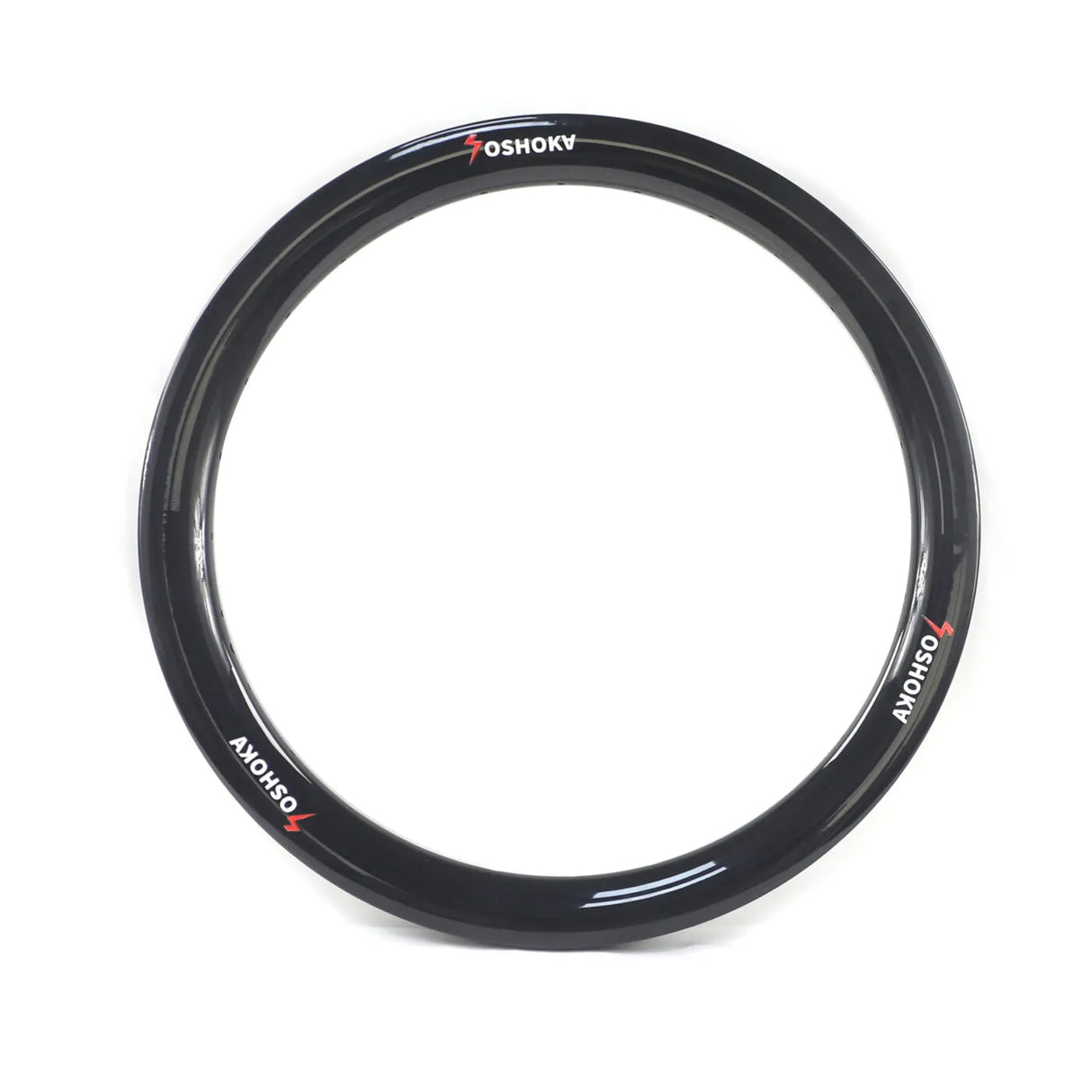 Yoshoka Expert Carbon Rims 28H by SSS Racing: glossy black carbon, white logos, red accents, deep-dish aerodynamic profile.