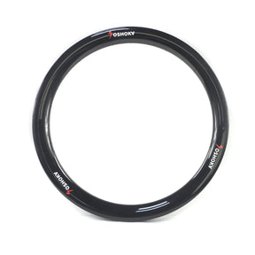 Yoshoka Expert Carbon Rims 28H by SSS Racing: glossy black carbon, white logos, red accents, deep-dish aerodynamic profile.