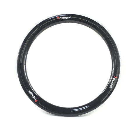Yoshoka Expert Carbon Rims 28H by SSS Racing: glossy black carbon, white logos, red accents, deep-dish aerodynamic profile.