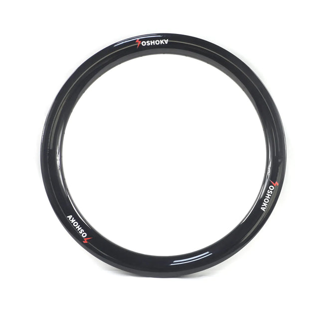 Yoshoka Expert Carbon Rims 28H by SSS Racing: glossy black carbon, white logos, red accents, deep-dish aerodynamic profile.