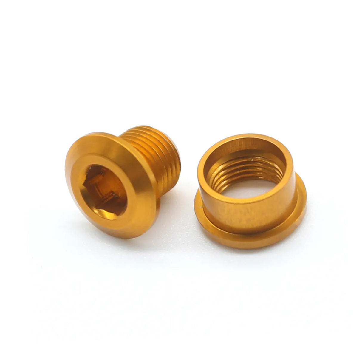 Yoshoka Aluminium Chainring Bolts (8.5*4mm) gold anodized aluminum bolts with hex socket, precision hardware by SSS Racing.