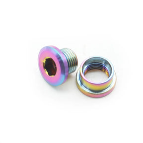 Yoshoka Titanium Chainring Bolts (8.5x4mm) SSS Racing titanium finish, iridescent pink, purple, blue with hex socket heads.