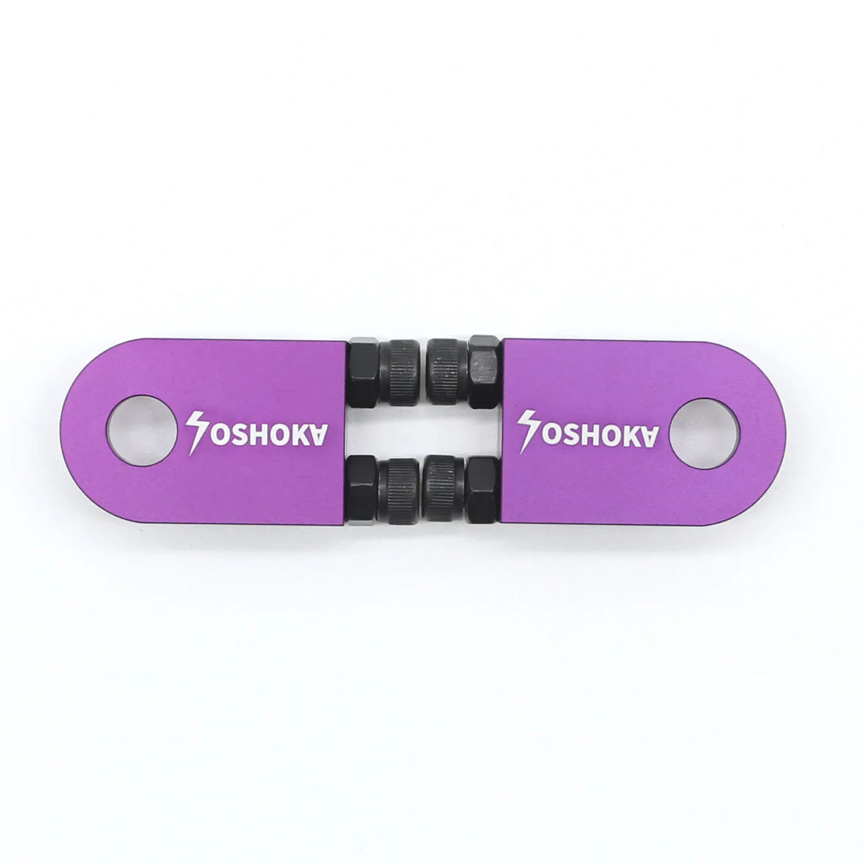 SSS Racing Yoshoka One-Hole Version Chain Tensioner in purple aluminum with black knurled bolts and end caps, compact sleek.