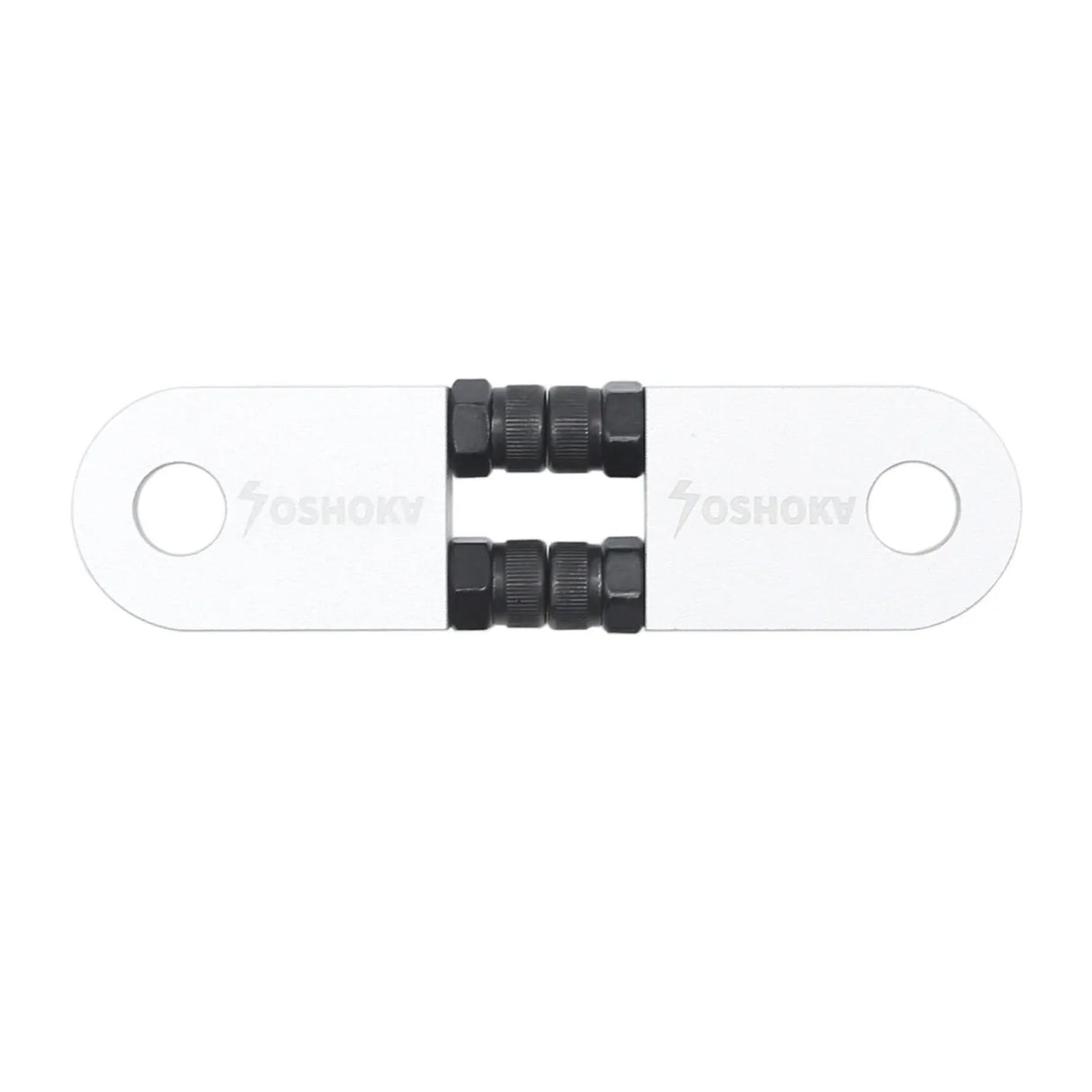 Yoshoka One-Hole Version Chain Tensioner by SSS Racing in silver aluminum plates with black knurled screws and central bolts.