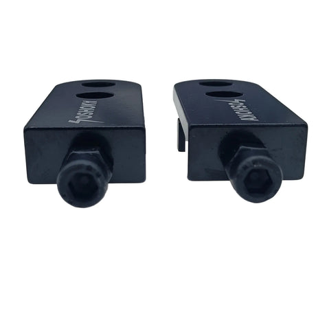 Yoshoka Two-Hole Chain Tensioner by SSS Racing, compact black anodized aluminum blocks with dual through-holes and hex bolts.